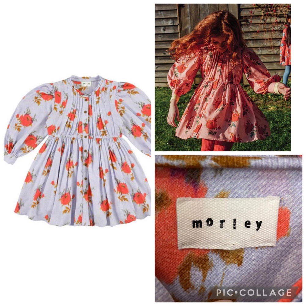 Morley Floral Puff Sleeve Dress in Lavender and Coral